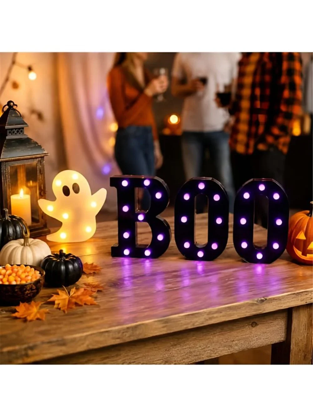 Autumn Halloween Decorations BOO Marquee Letters with Ghost Light Purple LED